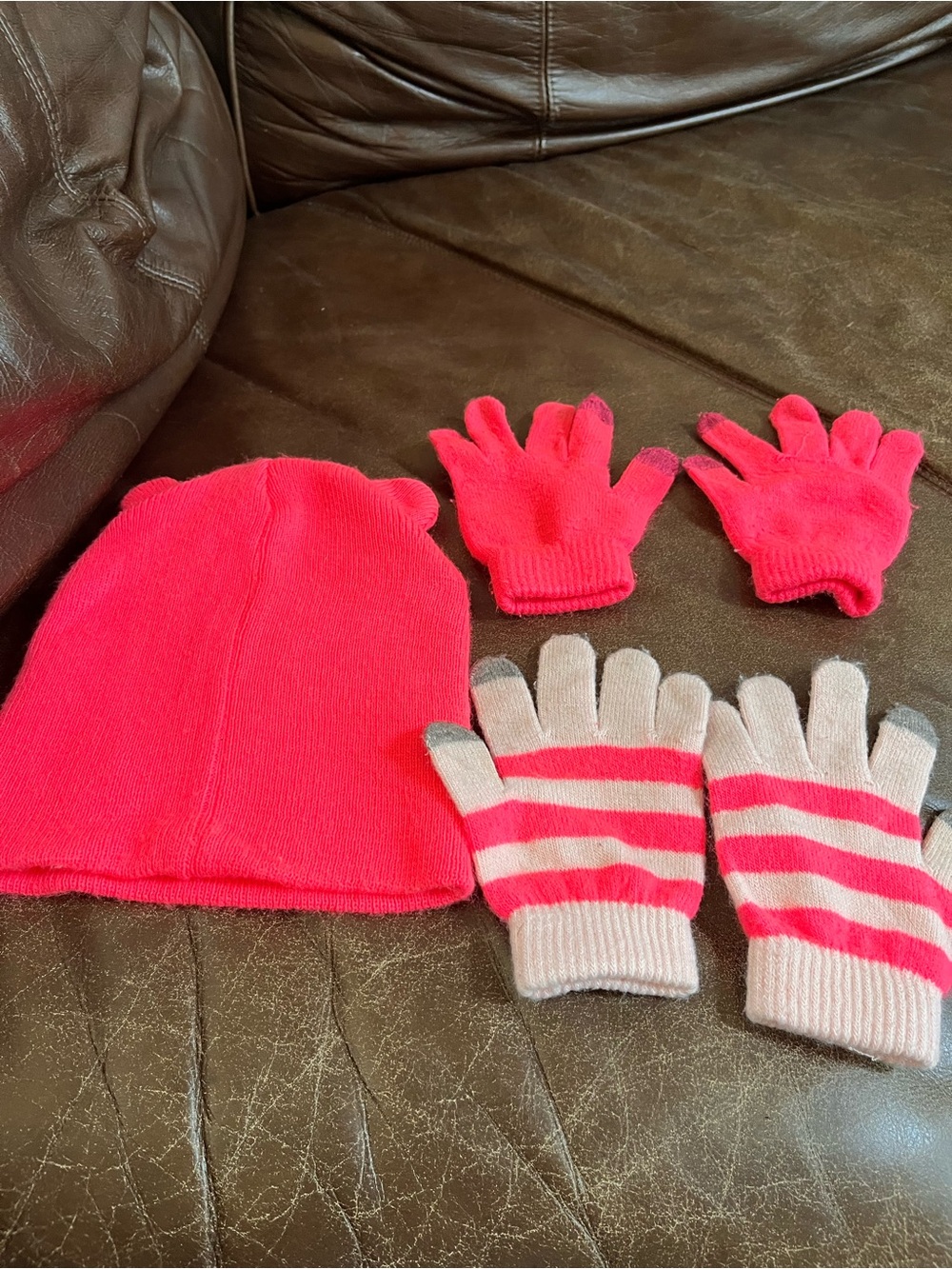 Kids Hot Pink Beanie and Gloves Set - 3 Pairs